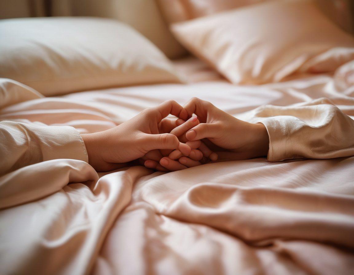 A serene and intimate setting, featuring an open book on a soft, plush bed adorned with silk sheets, surrounded by flowers symbolizing growth and nurturing. The scene should evoke warmth and curiosity, with soft lighting that highlights a couple engaged in a deep conversation, showcasing both tenderness and educational elements. Include subtle symbols of intimacy, such as intertwined hands or a heart-shaped object, to emphasize the nurturing aspect of adult lifestyles. painting. warm colors. gentle ambiance.